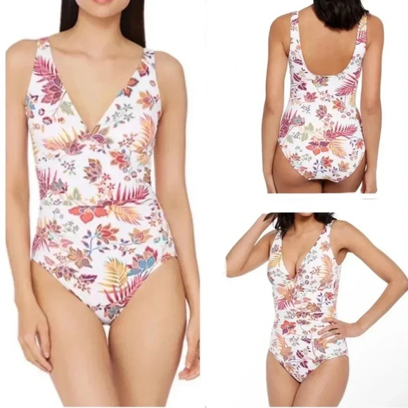 Jacobean Floral Over The Shoulder One-Piece Swim - Picture 1 of 12